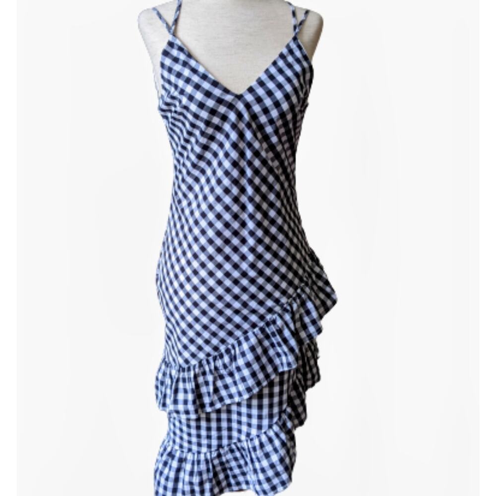 Tea & Cup B&W Checked Asymmetrical Dress S